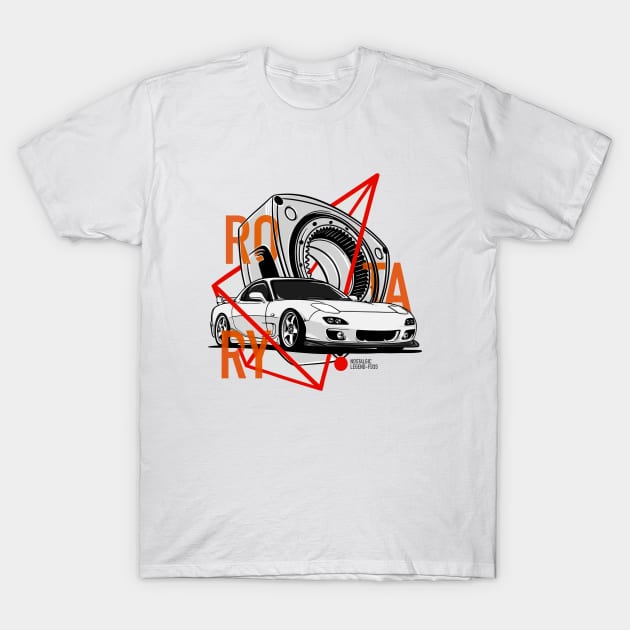 Mazda RX7 Rotary Engine JDM Legend T-Shirt by ninetiescustoms